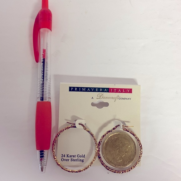 Primavera Italy 925 Sterling Silver 24kt Gold Plated Hoop Beyonce Style Earrings - Picture 5 of 6